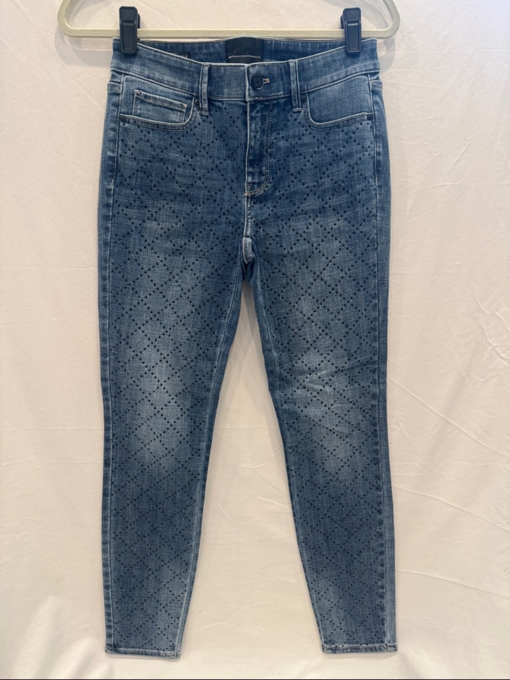 White House Black Market Dark Blue Skinny Ankle Jeans with Sequins, Size 2